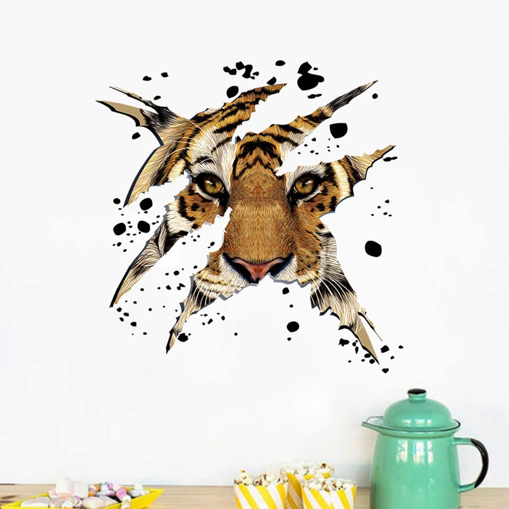 2Pcs Tiger Head Pattern Wall Stickers Removable Wall Decals Waterproof Wall Paper Home Decoration