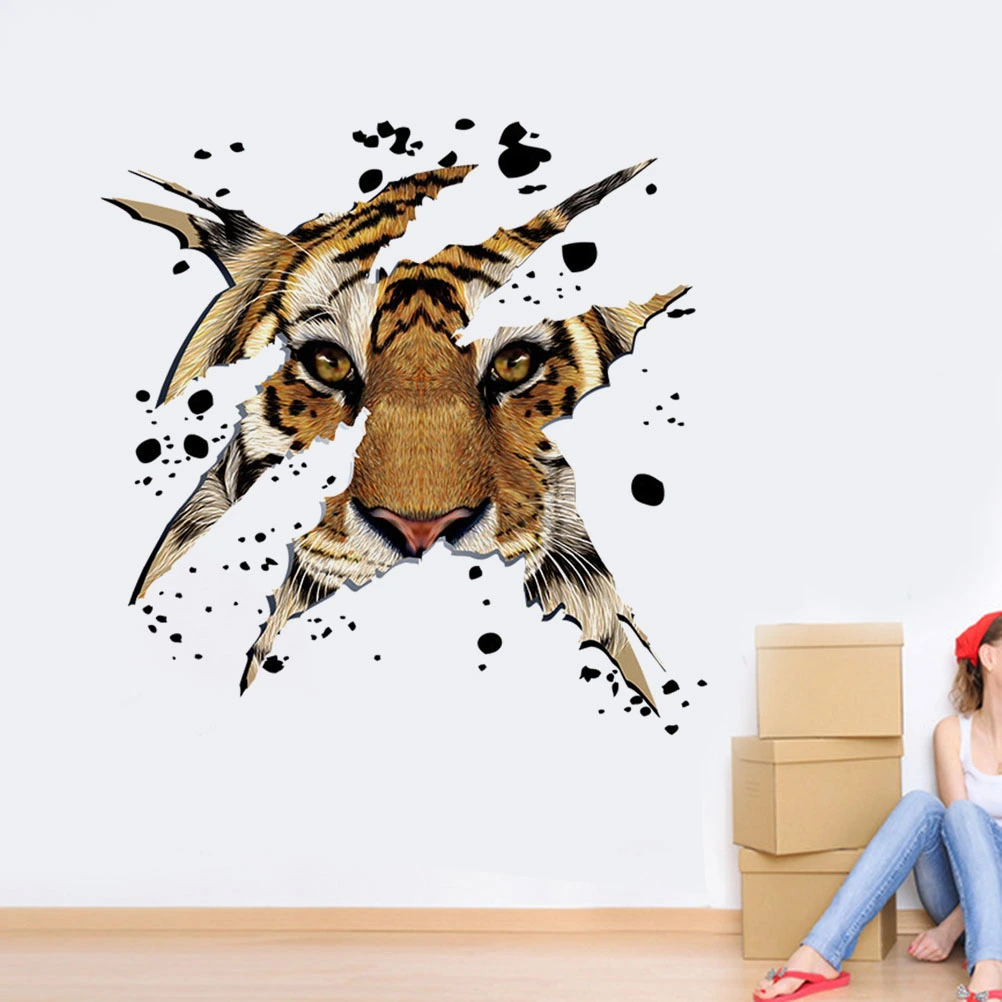 2Pcs Tiger Head Pattern Wall Stickers Removable Wall Decals Waterproof Wall Paper Home Decoration