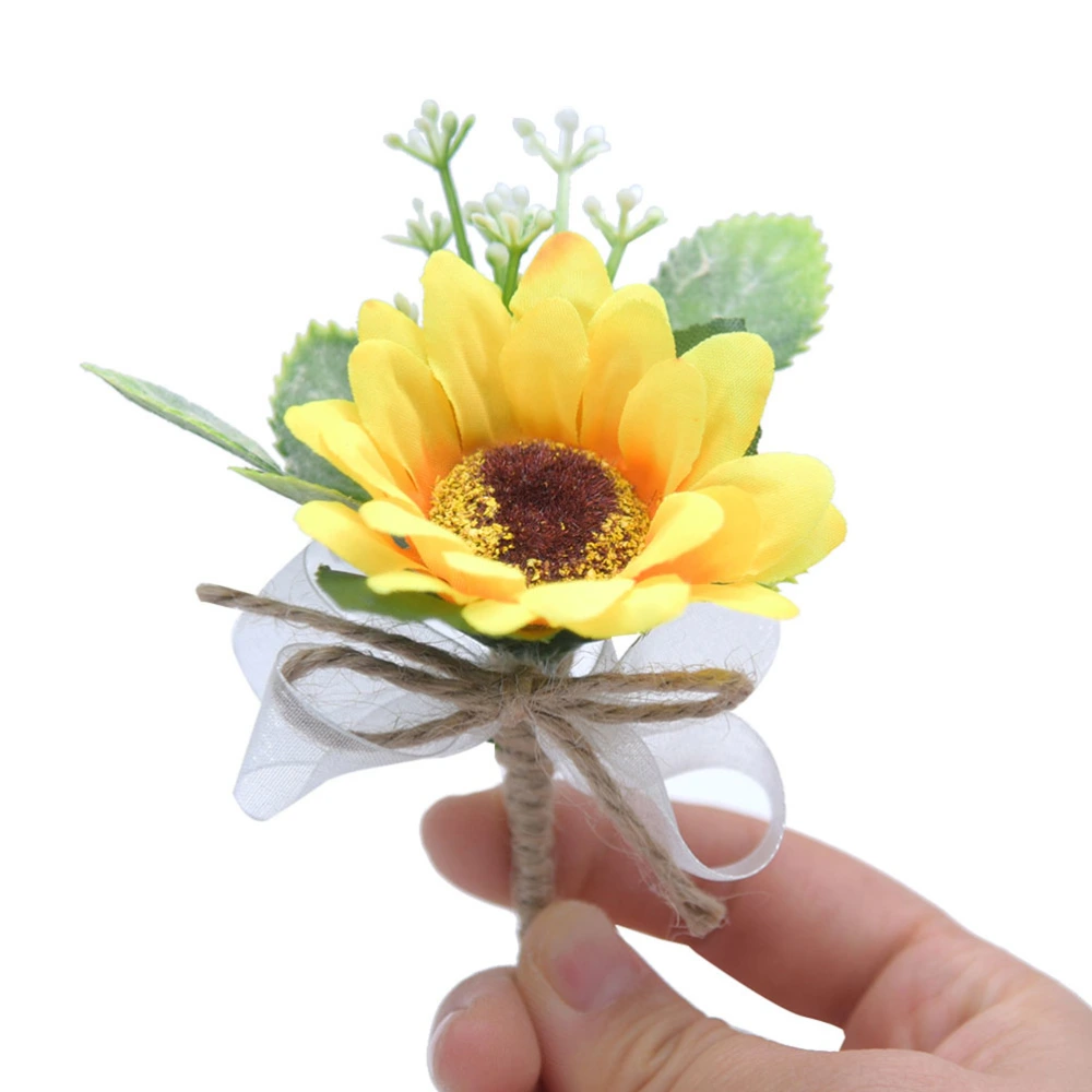 Wedding Bridal Sunflower Brooch Bride Groom Cloth Boutonniere Corsage Dress Breastpin for Wedding Photo Party (812 Sunflower Corsage)