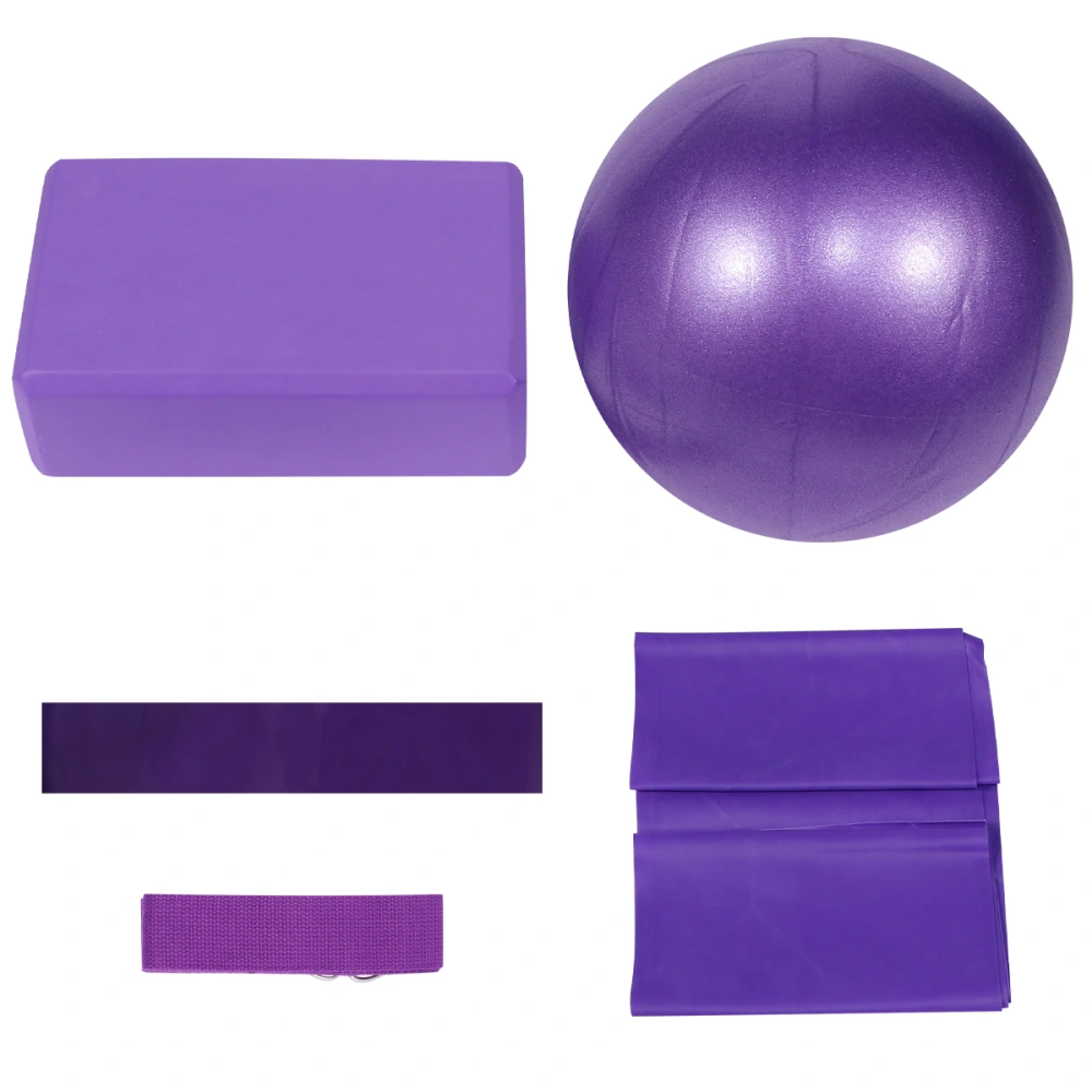 5pcs Home Fitness Yoga Ball Yoga Tension Band Sports Accessory Home Sports Supplies (Purple, Yoga Ball, Yoga Brick, Latex Resistance Band, Stretch Band, Resistance Ring)