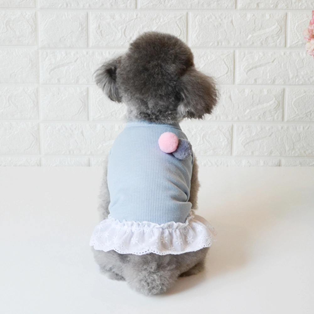 Sky Blue Dog Short Dress Summer Pompon Skirt Dog Breathable Lace Clothes Round Neck Vest Costume Pet Apparel Supplies - Size XL