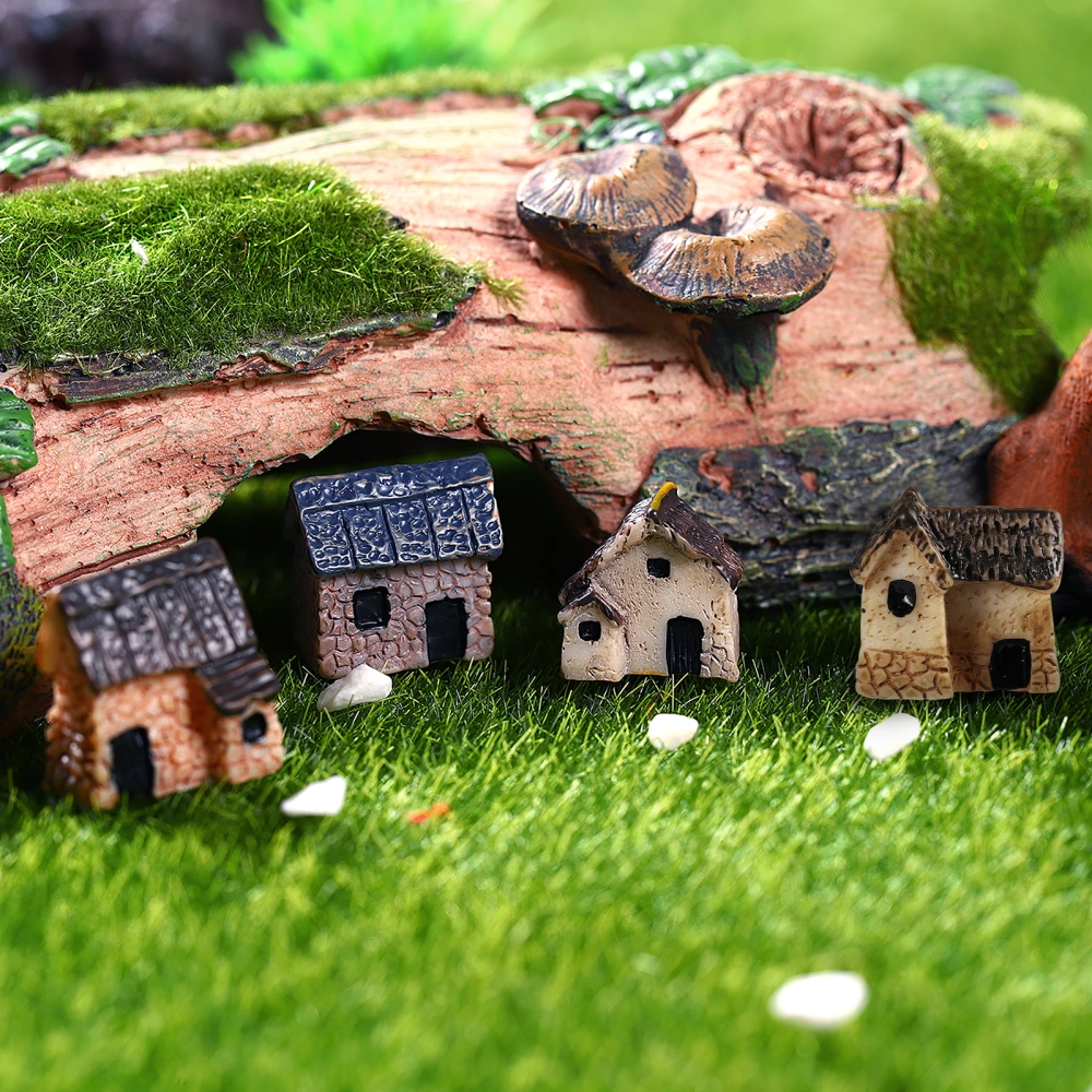 LIOOBO 4pcs Miniature Dollhouse Micro Landscape Resin Mini Village Fairy Garden House Decoration Set