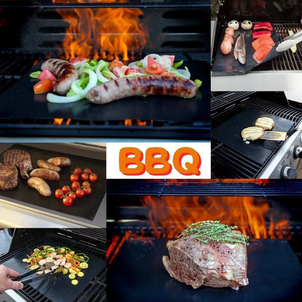 8pcs BBQ Oven Grill Mat Heat Resistant Non-Stick BBQ Grill Sheet Oven Pan Liners Baking Pad Mat