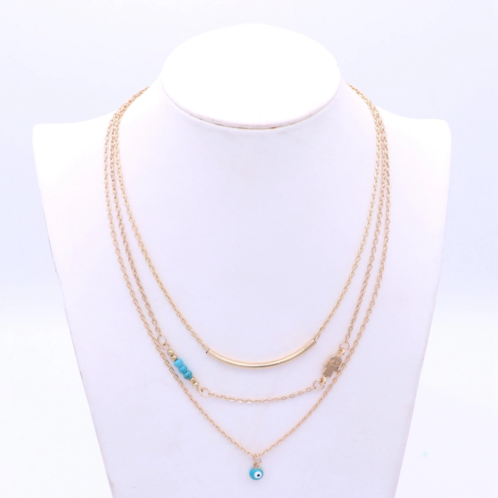 Women Multilayer Street Beat Eye and Turquoise Tassels Bar Lariat Beads Pendants Necklace for Women (Golden)