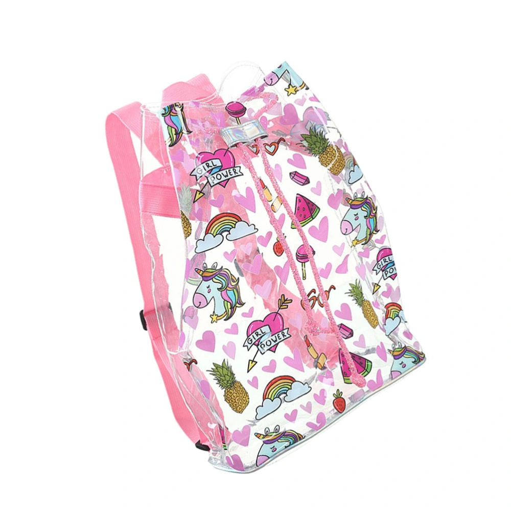 1Pc Transparent PVC Backpack Cartoon Floral Printing Backpack Drawstring Backpack (Light Pink)