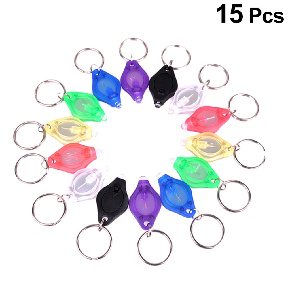 15PCS Protable LED Light Torch Keychain Mini Plastic Flashlight Bright Key Ring for Camping (Random Color)