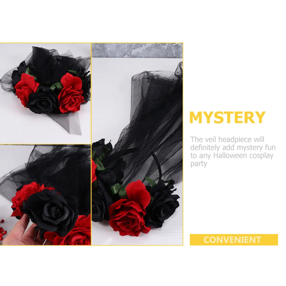 3pcs Rose Flower Veil Headbands Halloween Headdress Simulation Rose Headbands