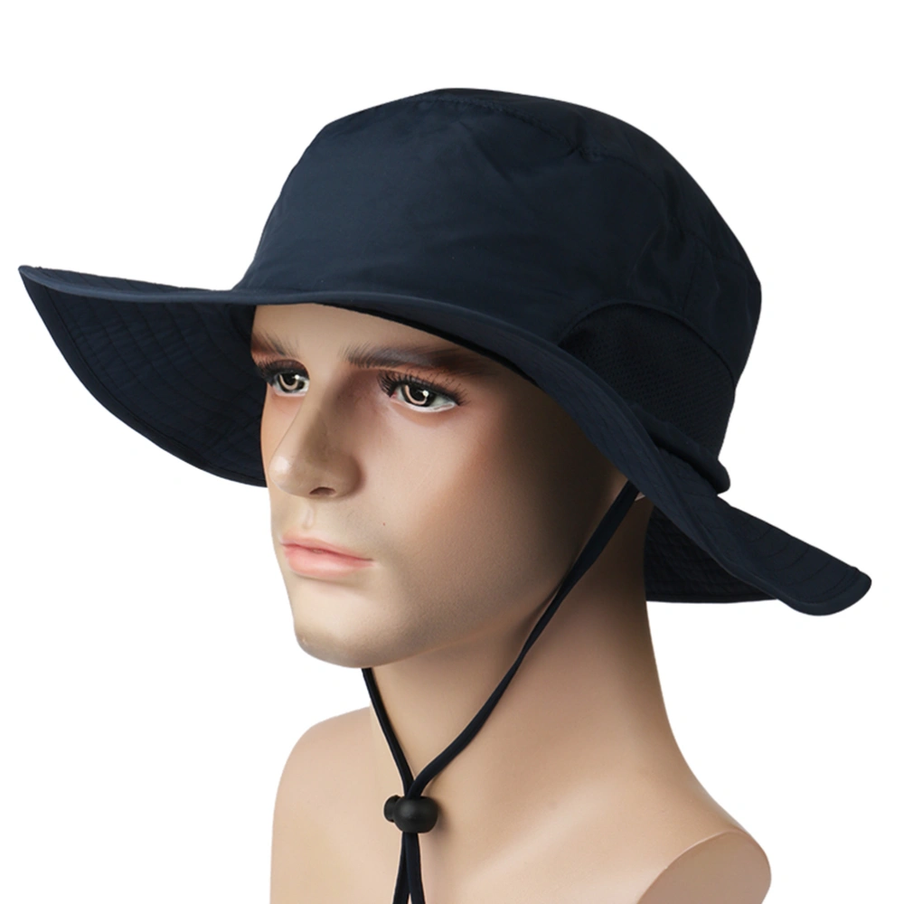 Outdoor Sunshade Fisherman Fishing Hat Sun Bucket Hat with String Wide Brim Hat for Men Women (Royalblue)