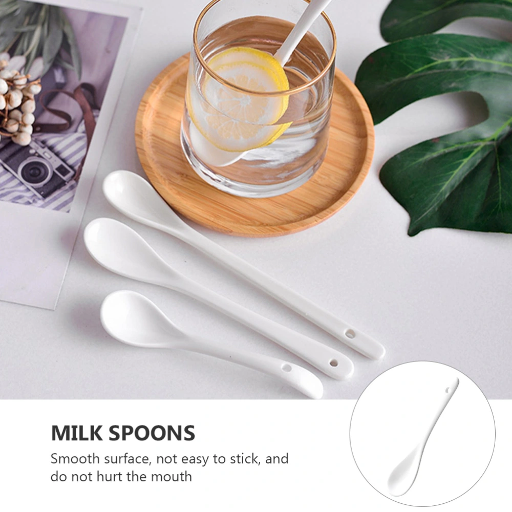 10 Pcs Household Ceramic Spoons Portable Mixing Spoons Tea Spoons (White)