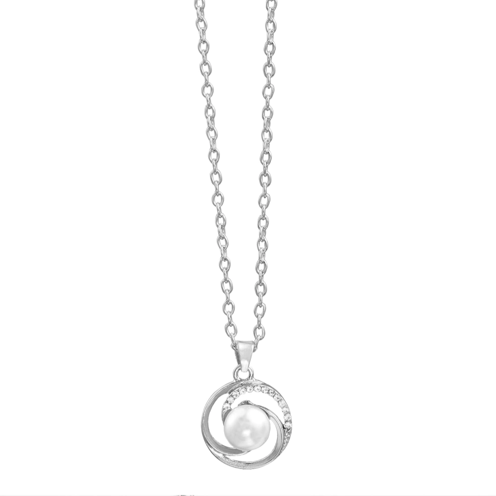 1Pc Flower Pearl Pattern Necklace Silver Short Simple Beautiful Decorative Metal Necklace for Woman(Silver)