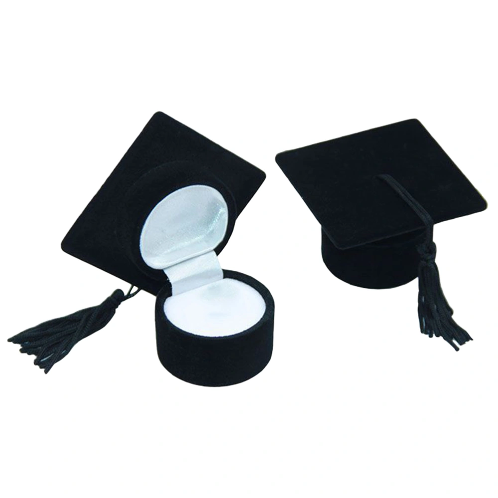 2pcs Doctoral Ring Box Creative Graduation Ring Box Holder Jewelry Box Storage Case (Balck)