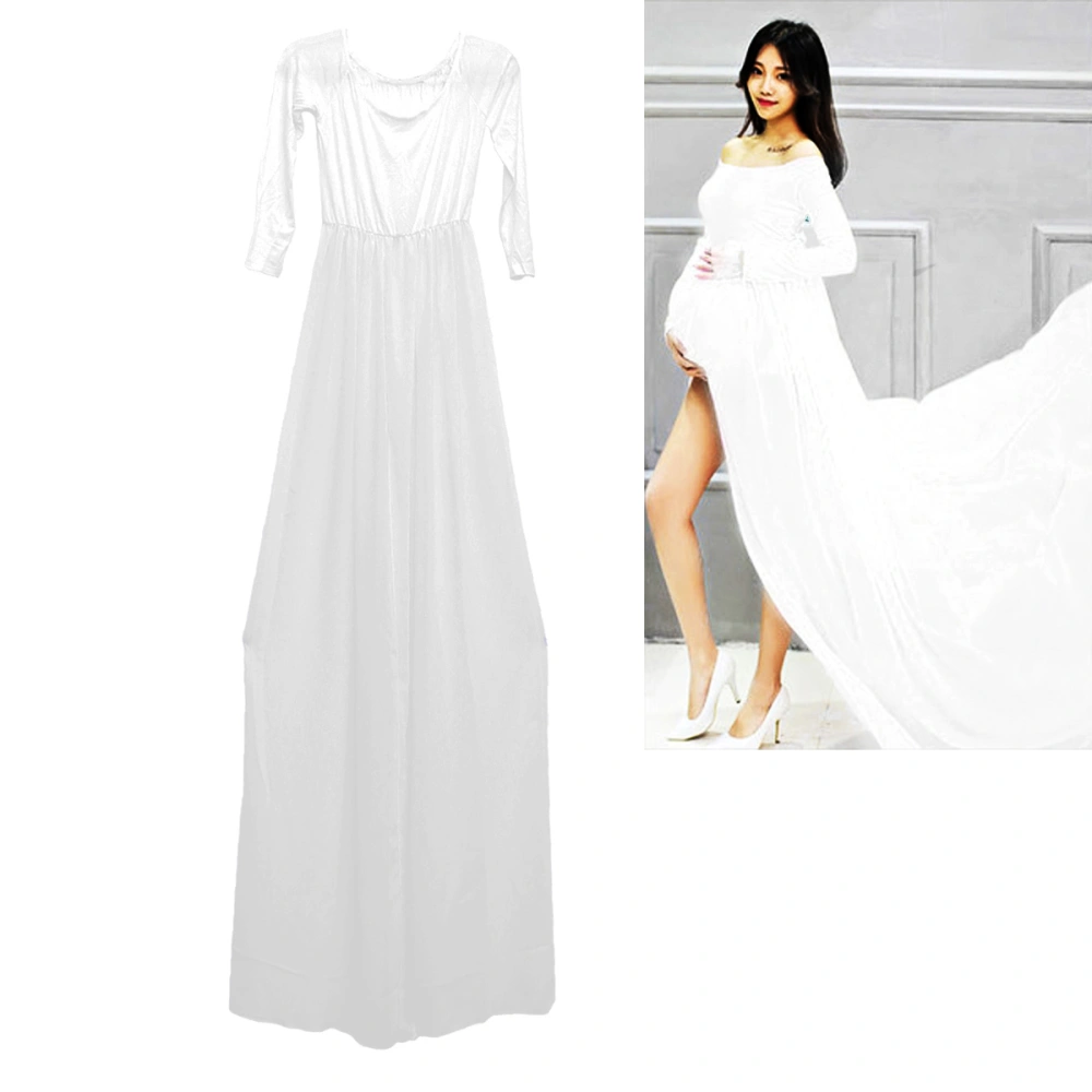 Pregnant Woman Photo Shoot Dress Woman Chiffon Mopping Dress Photography Trailing Sundress (White)