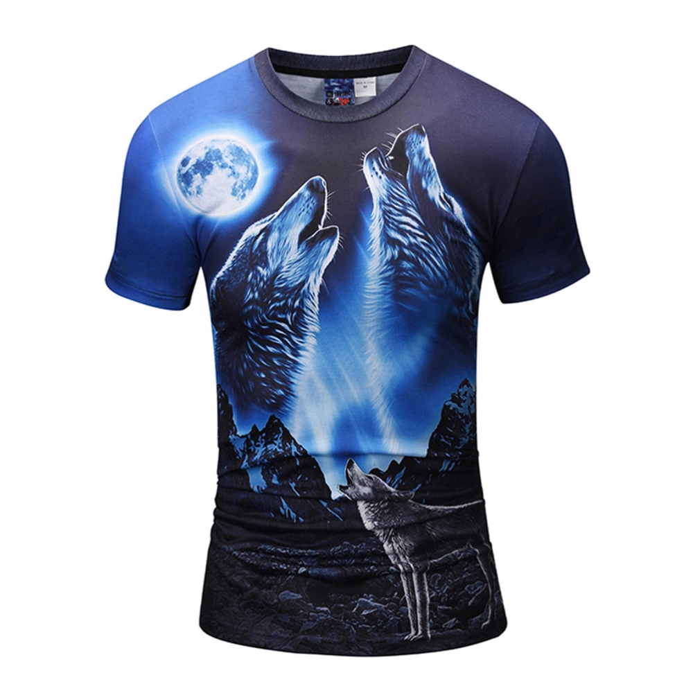 Summer Fashion Men's T-shirt Howling Wolf 3D printing T-shirt Loose V-neck Shirt for Men - Size L