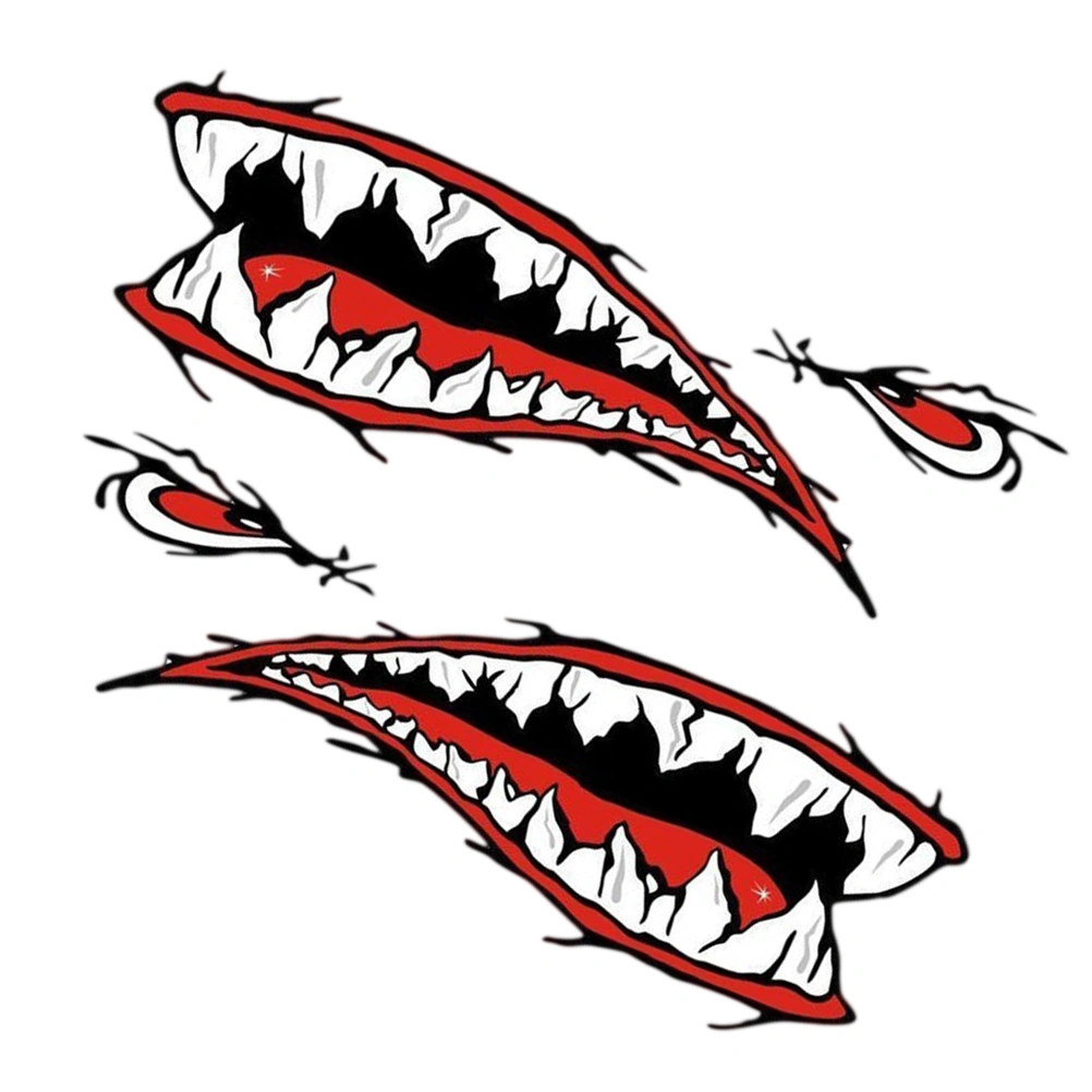 1 Pair of Reflective Shark Mouth Car Stickers Cartoon Animal Decals for Kayak Fishing Boat Motorcycle Car