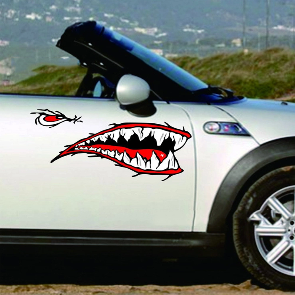 1 Pair of Reflective Shark Mouth Car Stickers Cartoon Animal Decals for Kayak Fishing Boat Motorcycle Car
