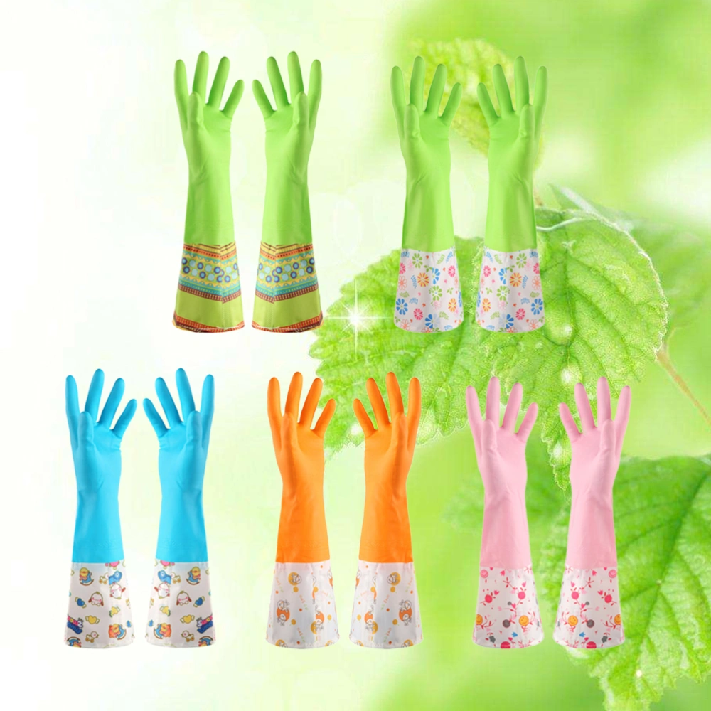 1 Pair Kitchen PVC Cleaning Gloves with Warm Lining Household Thickening Waterproof Dishwashing Glove(Random Color)