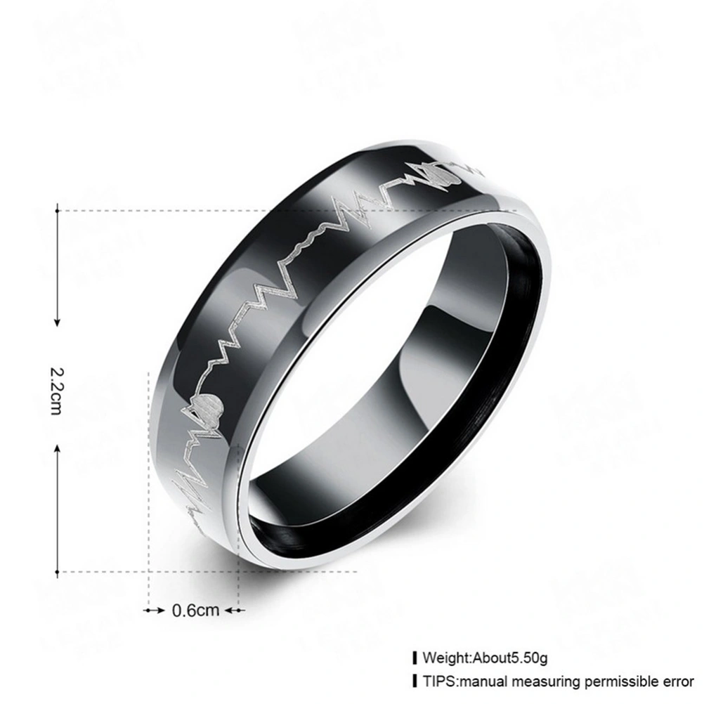 Mens Black Wedding Bands Stainless Steel Promise Rings ECG Carved Heart High Polished Finish (Size 10)