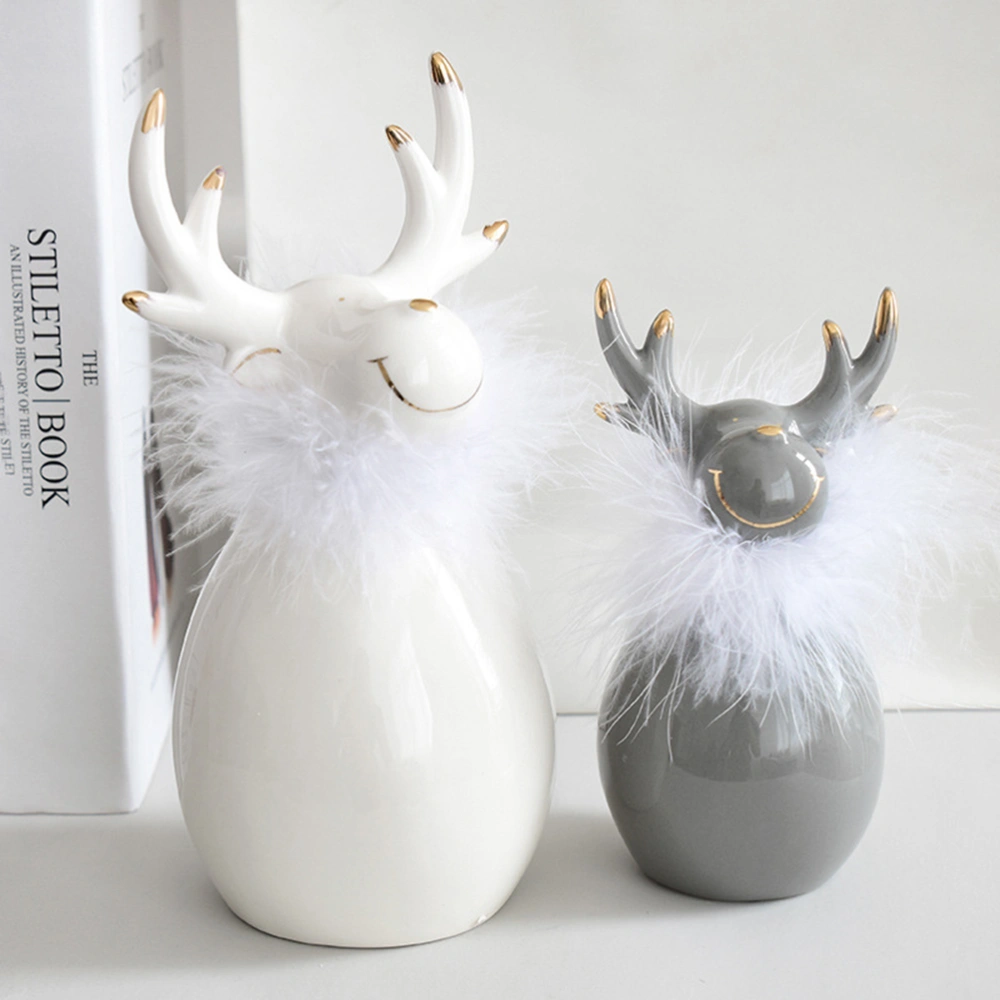 Stylish Elk Ornament Creative Ceramics Table Decoration Desktop Furnishing for Home Office Cafe (Small Size, White Elk)