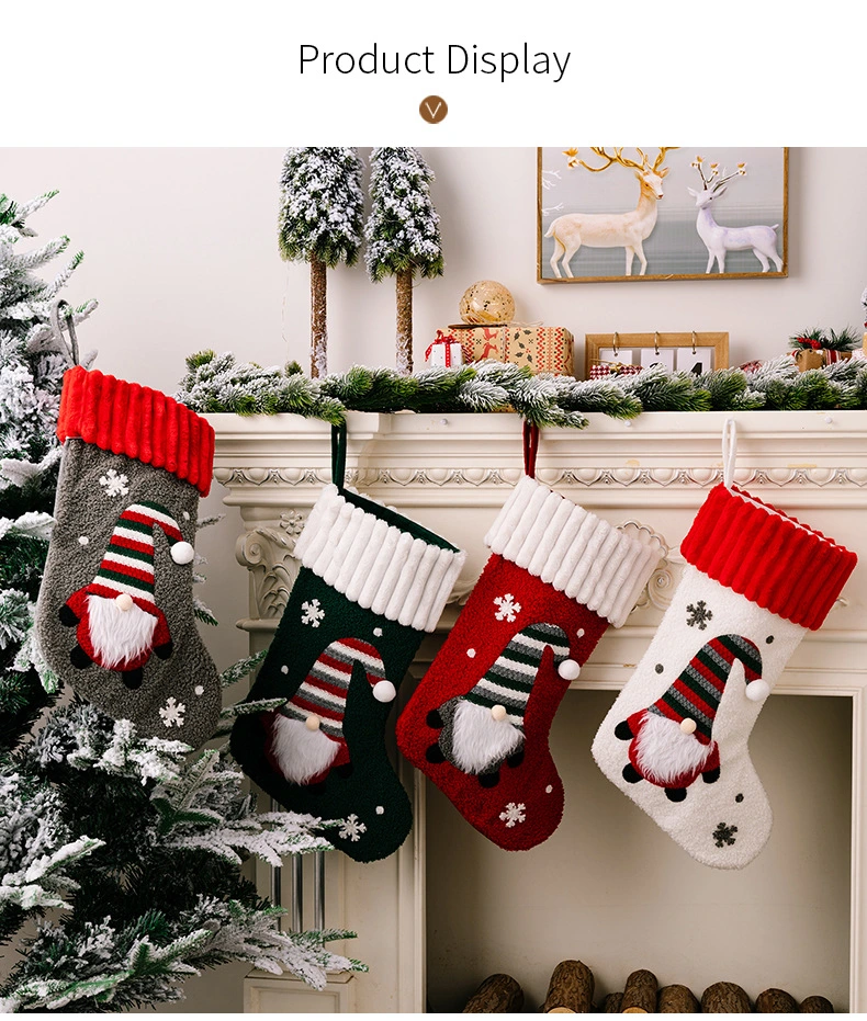 Xmas Themed Stocking Pendant Xmas Style Sock Hanging Ornament Xmas Candy Storage Bag