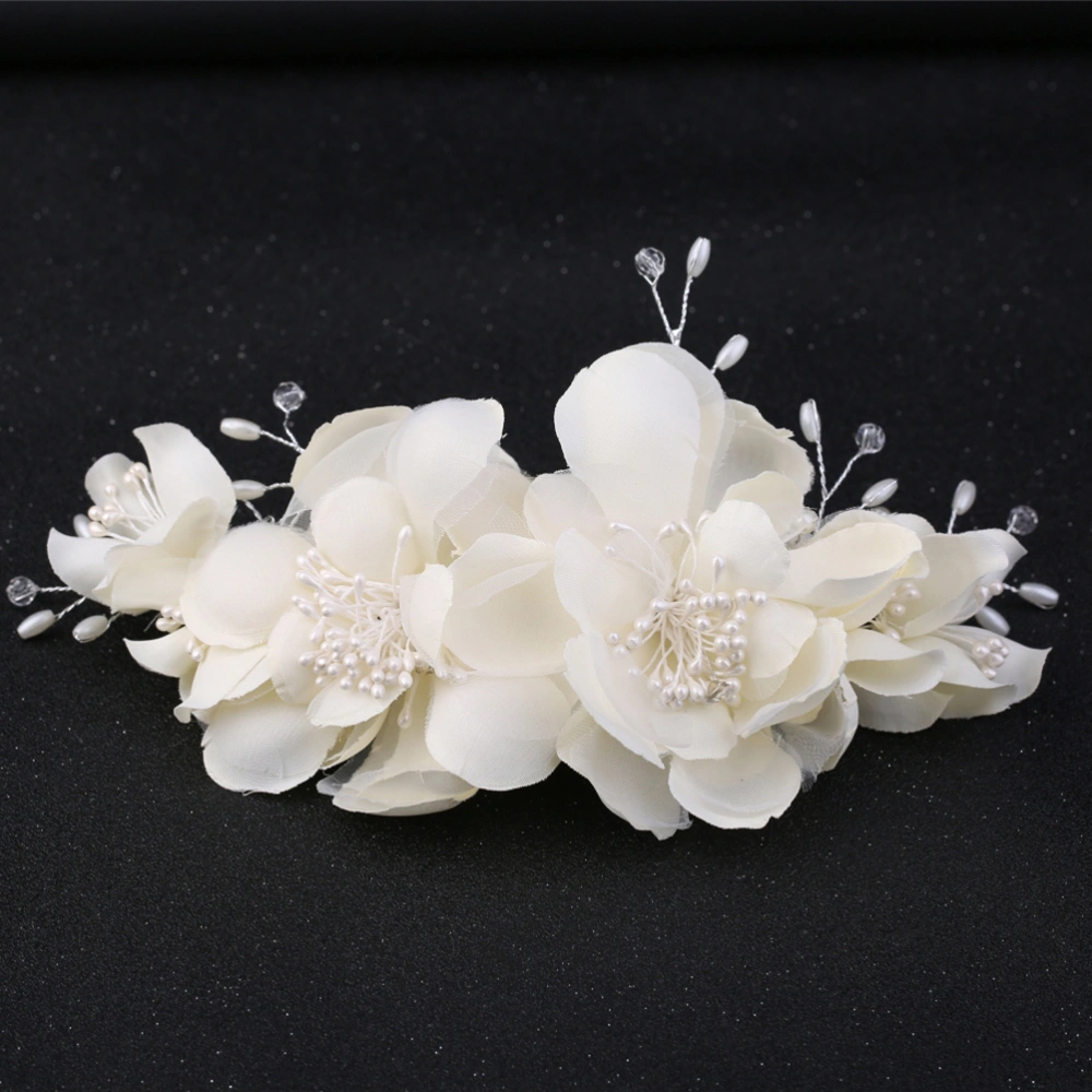 Fashion Crystal Hair Comb Flower Headdress Bridal Hair Accessories Flower Hair Decoration (White)