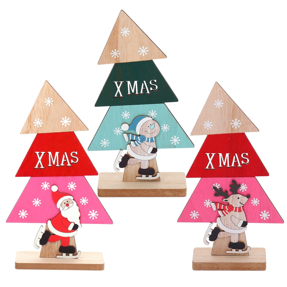 3Pcs Christmas Tree Adornments DIY Wooden Desktop Decors Home Decoration