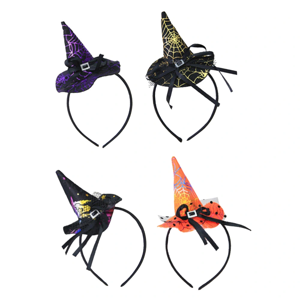 4 Pcs Kids Witch Hat Headband Novelty Halloween Hairband Hair Headpiece Halloween Carnival Masquerade Party Cosplay Costume Accessory (Random Pattern)