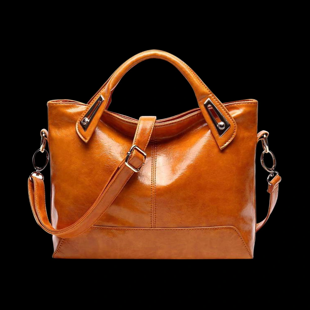 Womens Lady's Handbag Vintage Luxury Wax Genuine Leather Tote Shoulder Bag Crossbody Bag Satchel Purse (Light Brown)