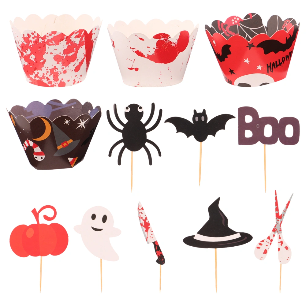 48pcs Halloween Theme Cake Toppers Pumpkin Cake Picks Cupcake Decor Cake Decor