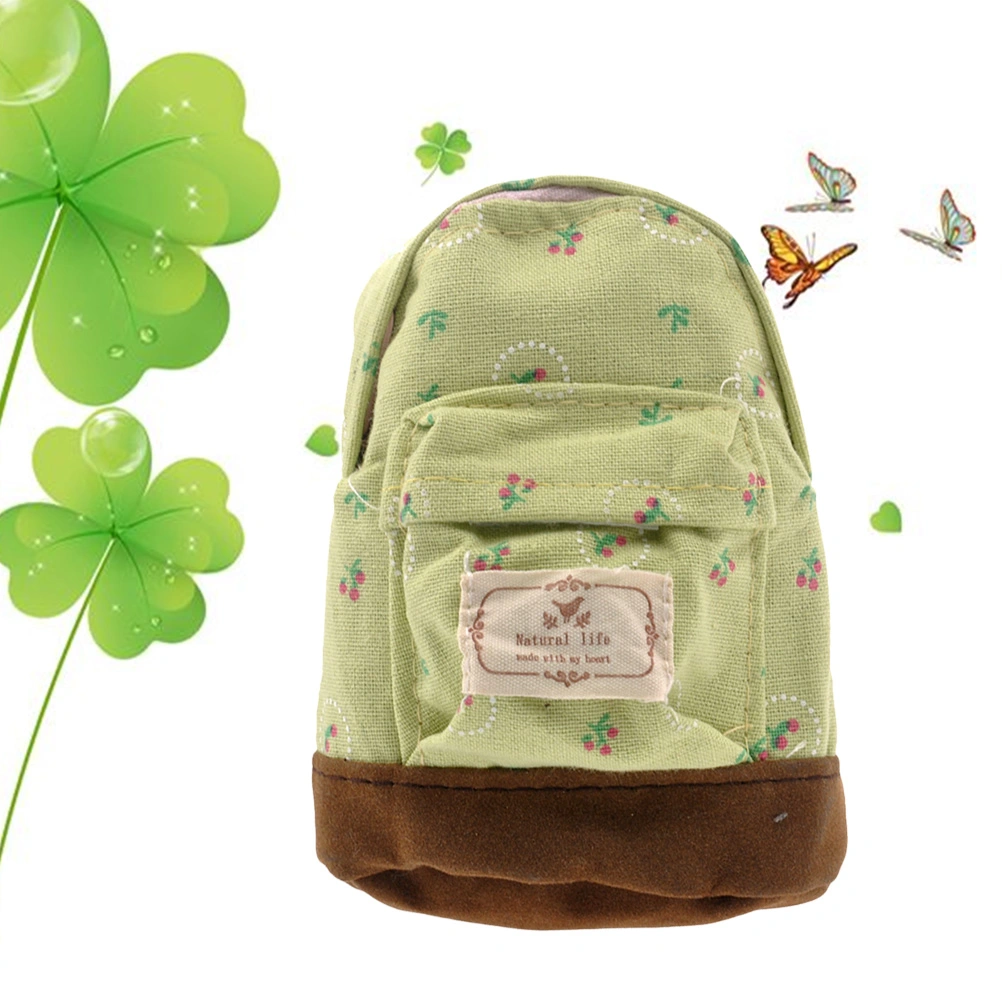 Mini Backpack Flower Coin Bag Wallet Hand Pouch Purse Key Chain Keyring (Green)