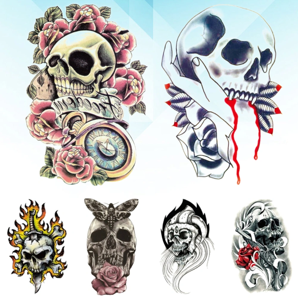 6pcs Eco-friendly Skulls Stickers Waterproof Temporary Tattoos Decorative Sticker for Women Men