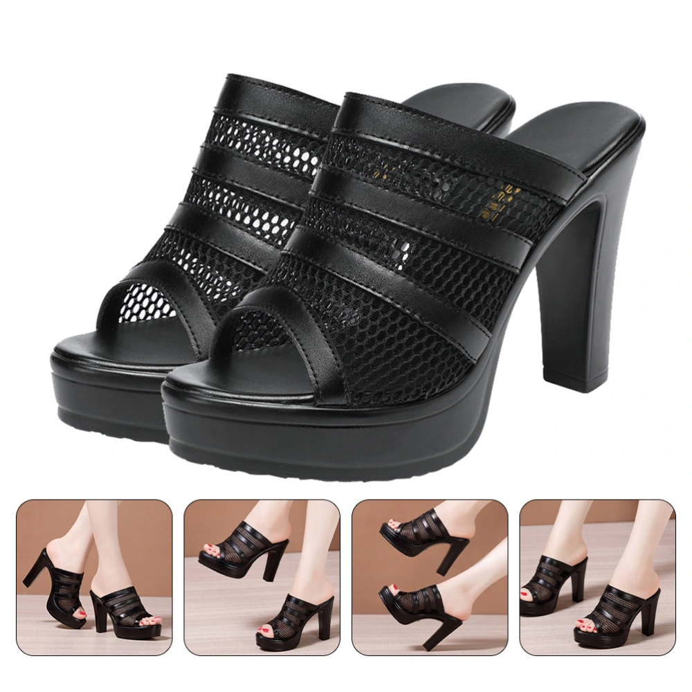 1 Pair Fashion High Heel Sandals Outdoor Girl Sandals Summer Shoes (Black)