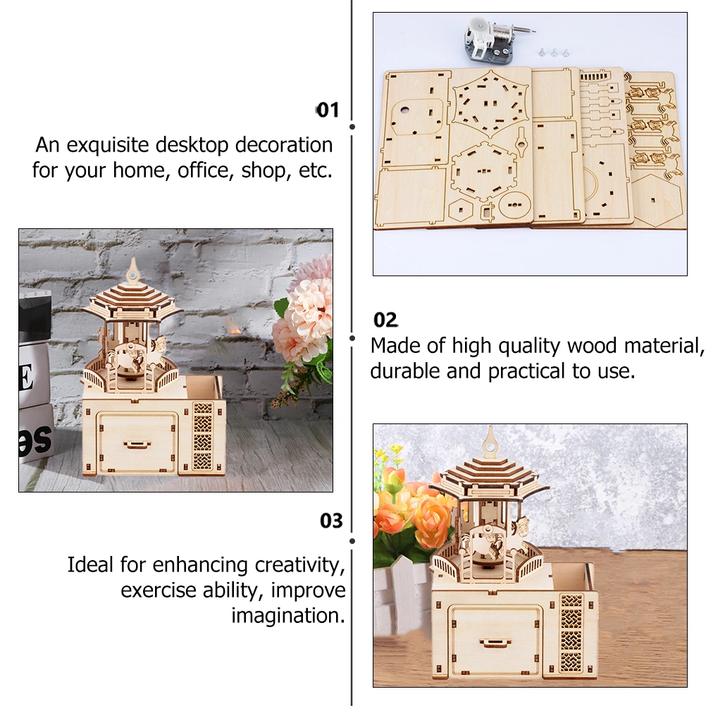 1 Set Merry-go-round Puzzle Toy Wooden Music Box DIY Assembly Toy Christmas Gift