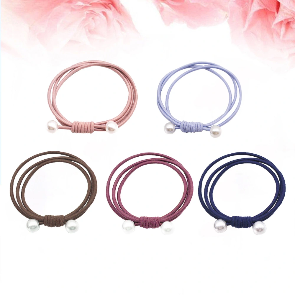 10pcs Stretch Hair Ties Elastic Manmade Pearl Hair Band Ponytail Holders Hair Accessories for Girl Women (Random Color)