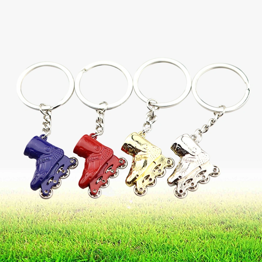 4 Pcs Creative Keychain Cartoon Roller Skates Keyring Fashionable Hanging Ornament Metal Key Holder for Kid Birthday Party Gift (Random Color)