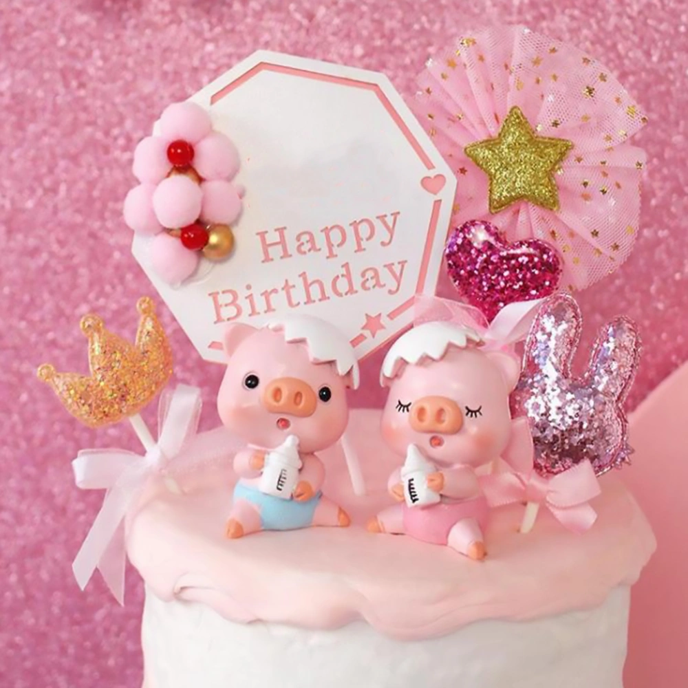 1Pc Adorable Pig Design Cake Topper Creative Cake Ornament Home Baking Topper