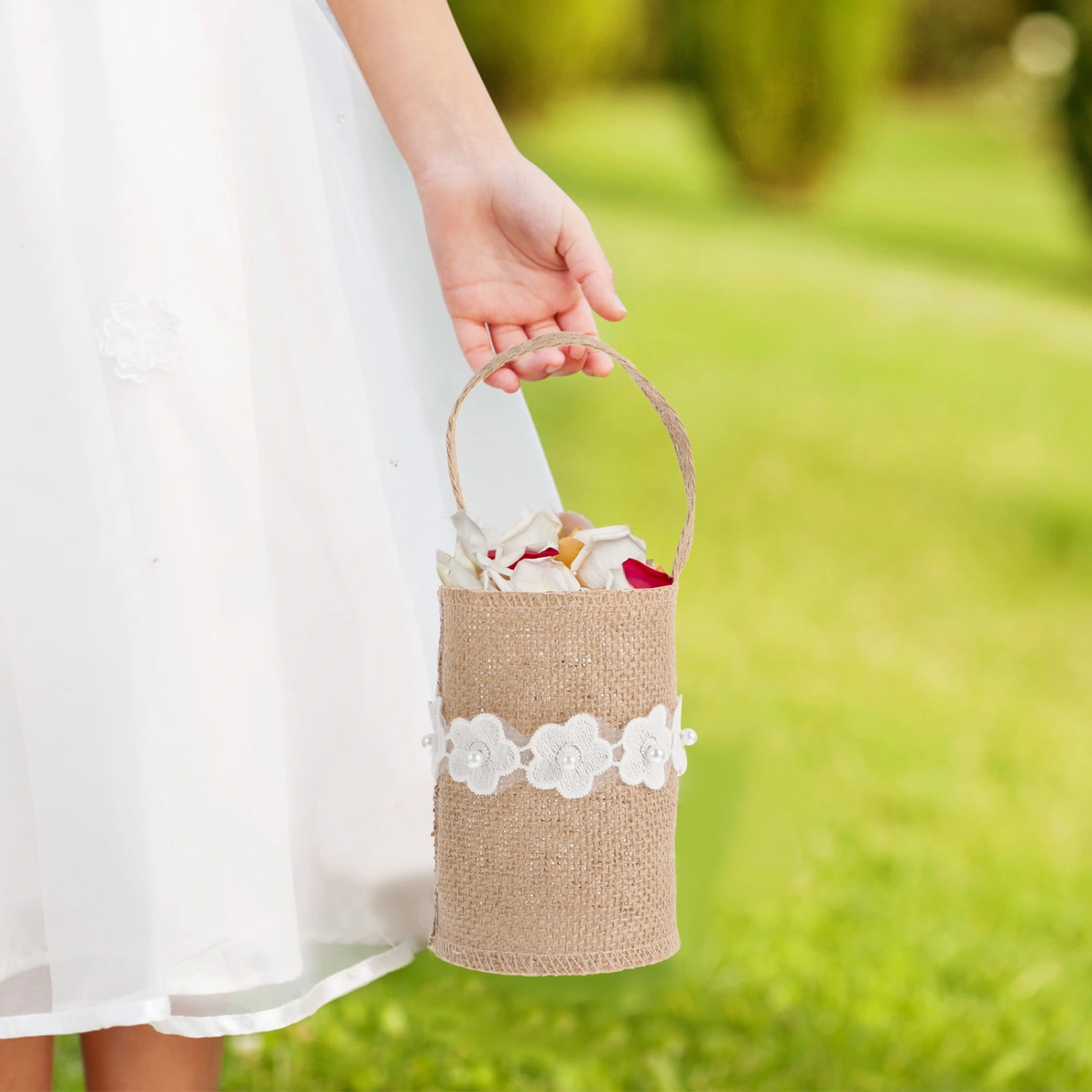 2pcs Flower Girl Basket Wedding Flower Girl Basket with Ribbon Decoraiton