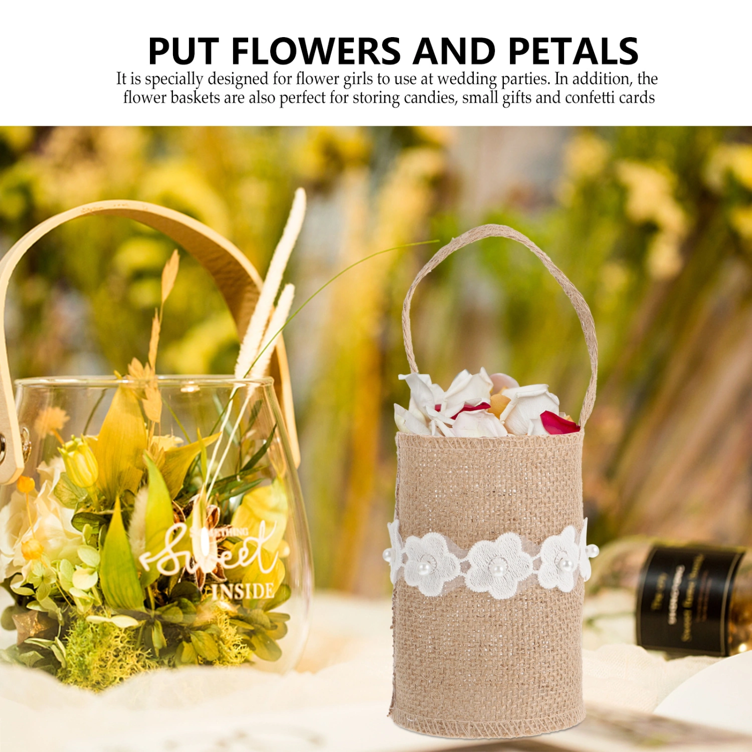 2pcs Flower Girl Basket Wedding Flower Girl Basket with Ribbon Decoraiton