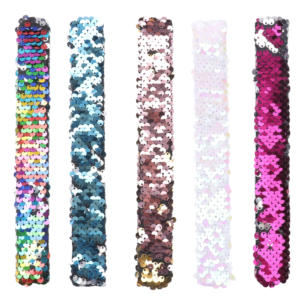 5pcs Mermaid Sequin Wristbands Fashion Slap Ring Bracelet for Children