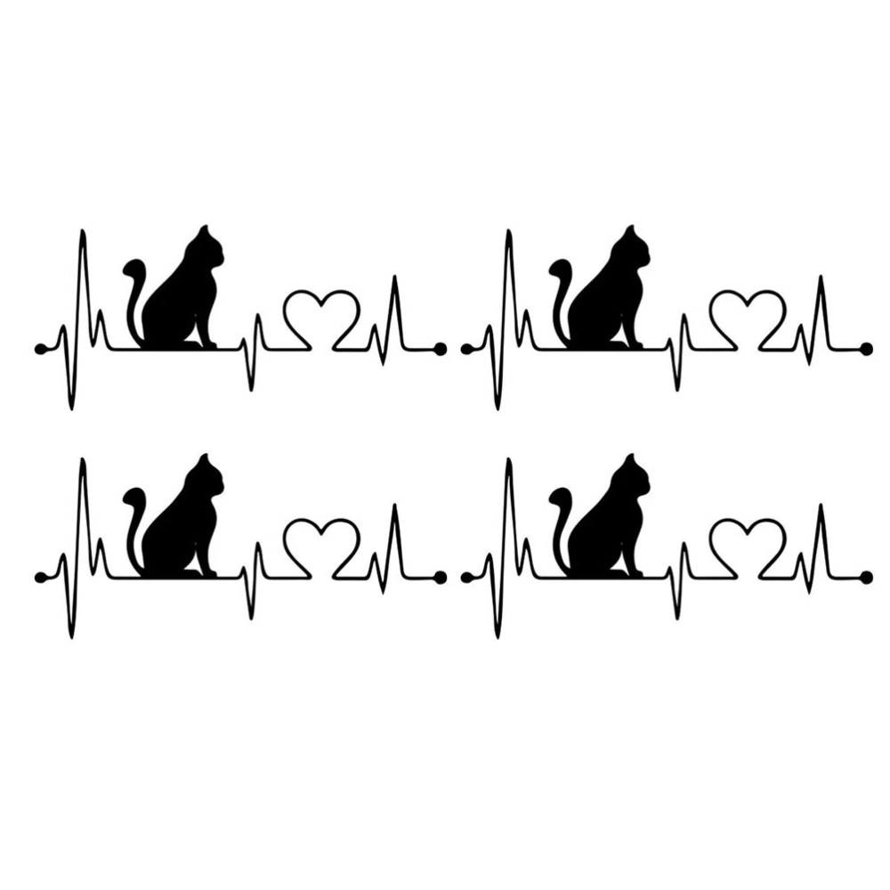 4PCS Love Heart ECG Car Sticker Cat Decals Auto Truck Bumper Window Sticker (Black)