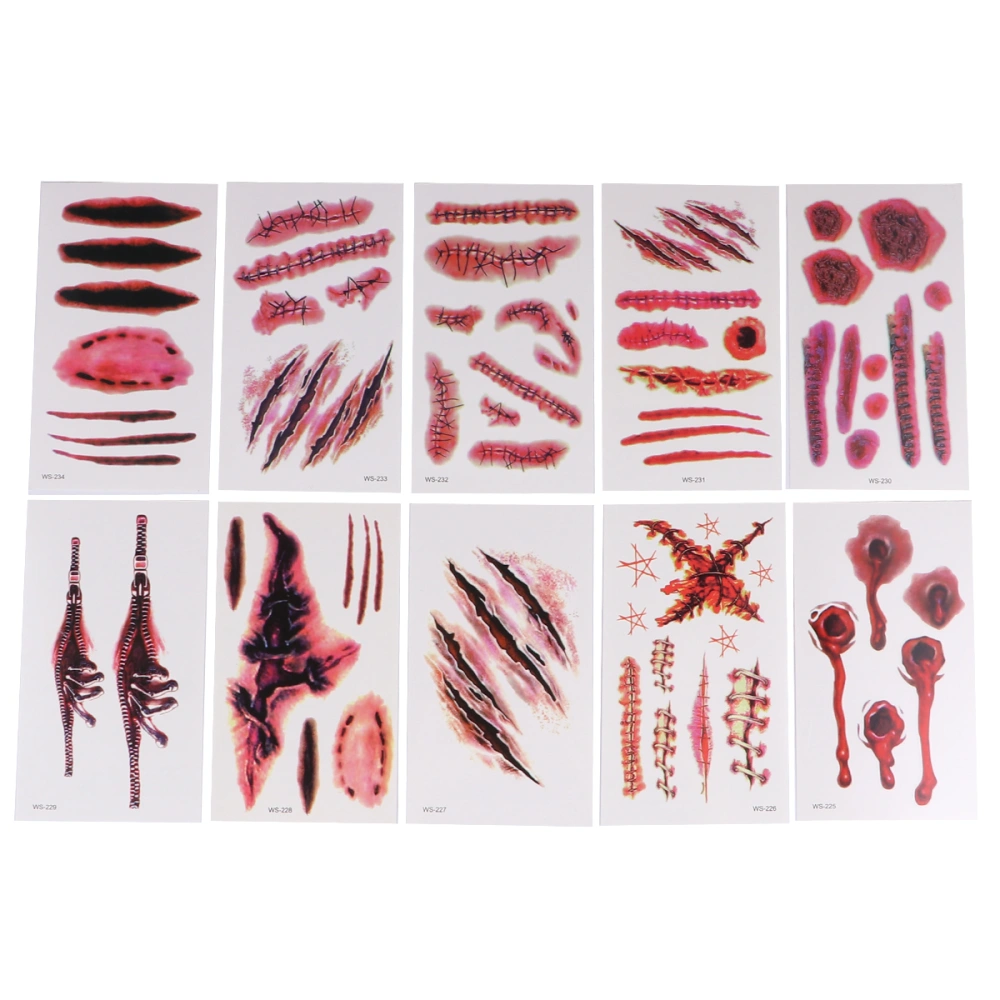 20pcs Halloween Party Adult Realistic Sticker Ghost Festival Arm Face Horror Bloody Scar Sticker(10 Styles, Each 2)