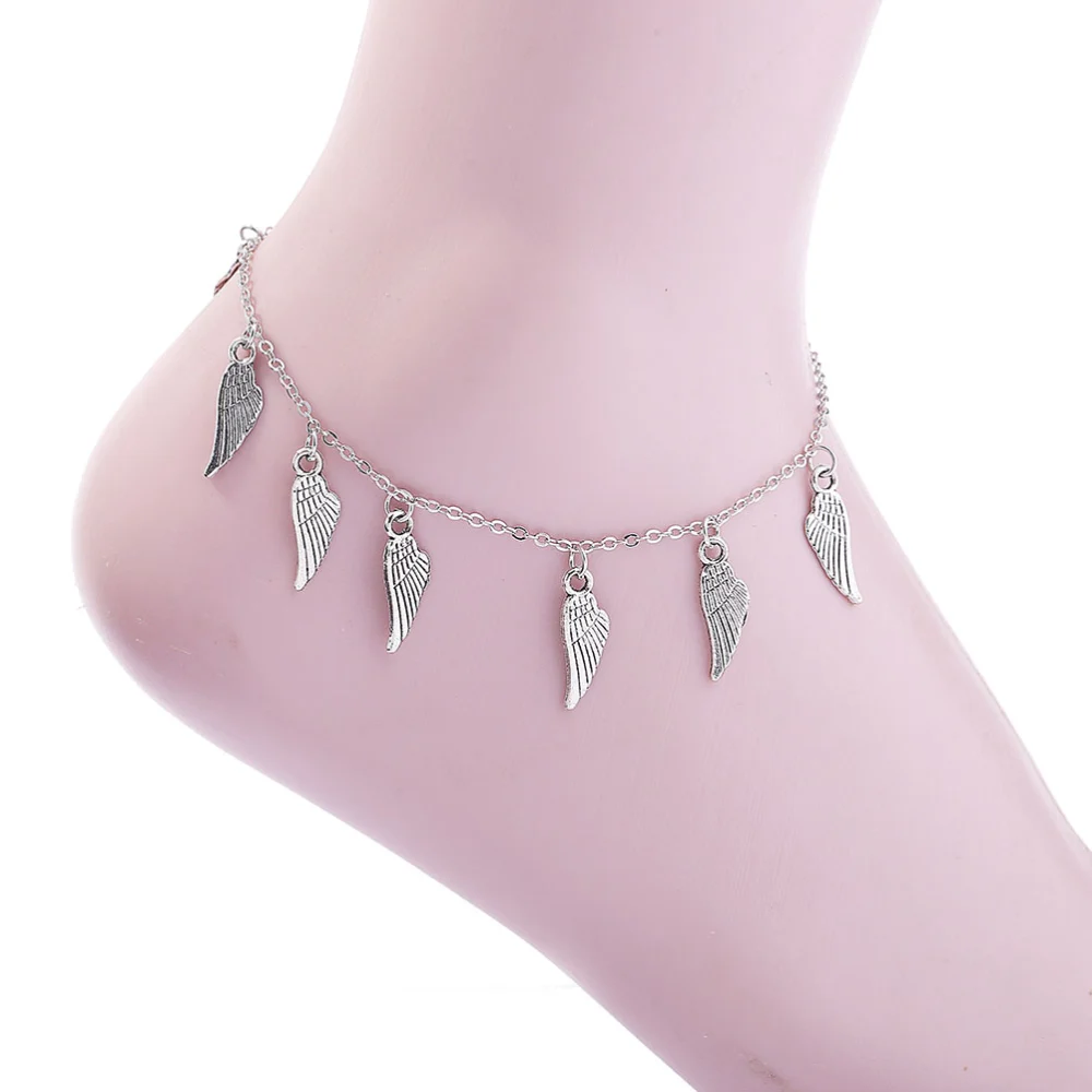 5pcs Fashion Foot Chain Wings Ankle Bracelets Creative Foot Jewelry Delicate Beach Jewelry Decor for Woman Girl