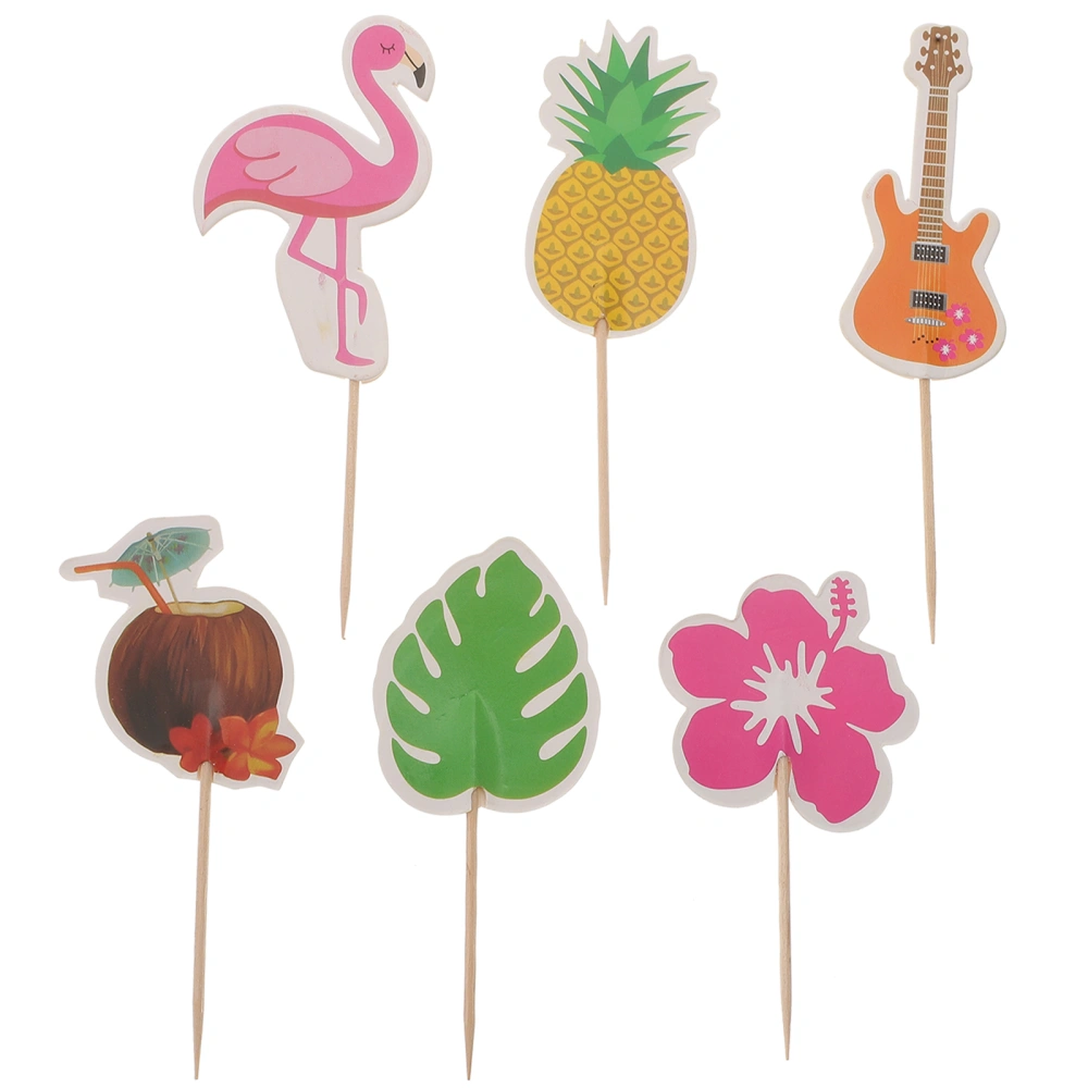 72pcs Hawaiian Flamingo Cake Toppers Paper Cake Picks Cupcake Decor Party Supplies for Luau Birthday Festival