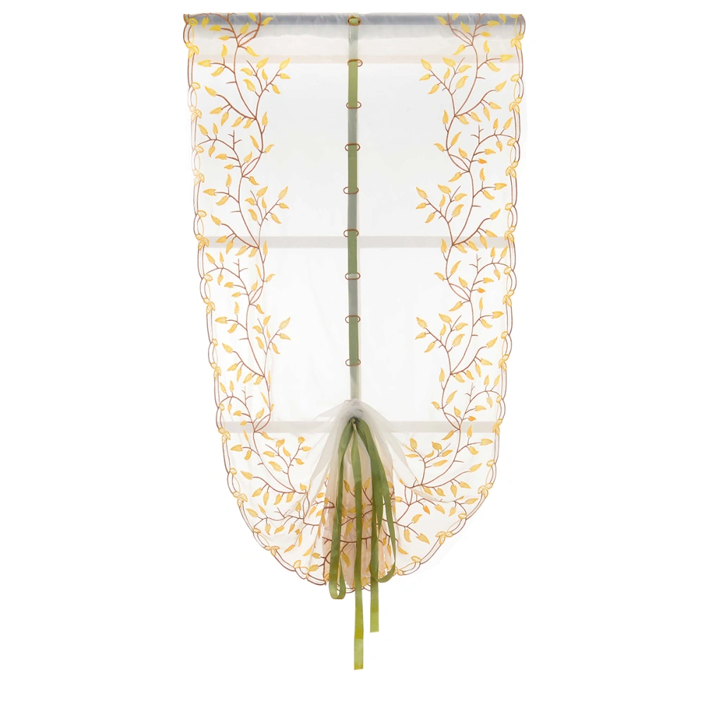 Willow Leaves Embroidery Tie-Up Window Shade Balcony Window Drape Valances Curtain Transparent Tulle Window Sheer Window Screen 80X100CM (Yellow)