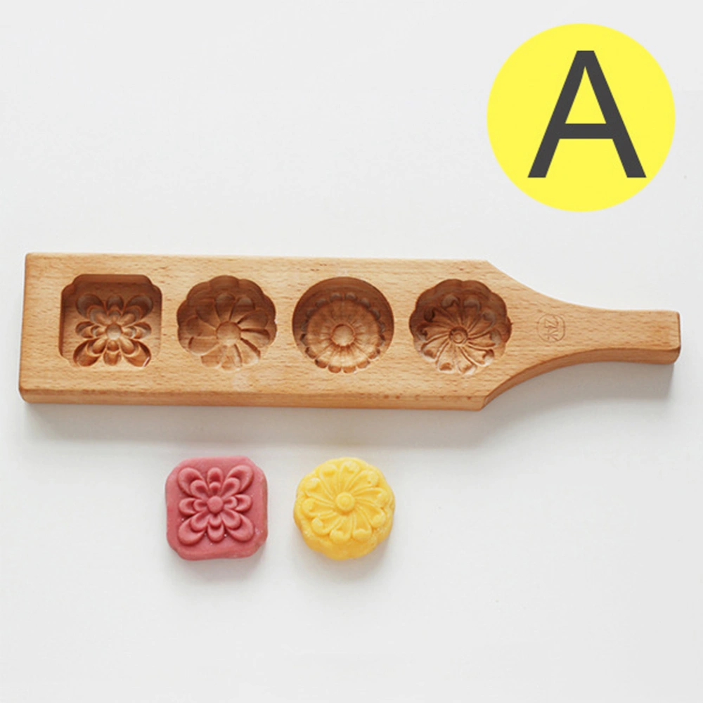 4 Flowers Environmental Wooden Muffin and Mooncake Cups Handmade Soap Molds Biscuit Chocolate Ice Cake Mold- A