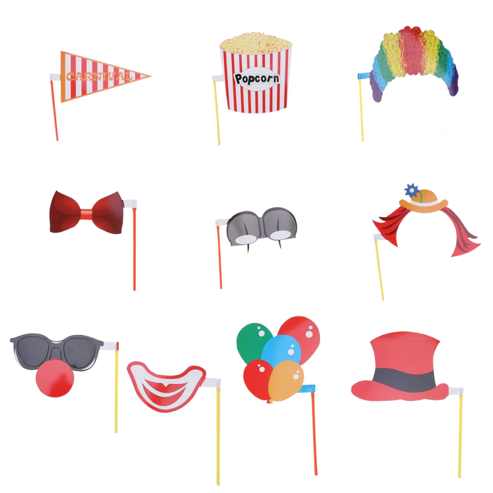 10PCS Birthday Party Photo Booth Props Clown's Hat Eyeglasses Bow Tie DIY Creative Pose Sign Kit For Baby Shower Party Birthdays Festivals Holidays Wedding Accessories Decoration