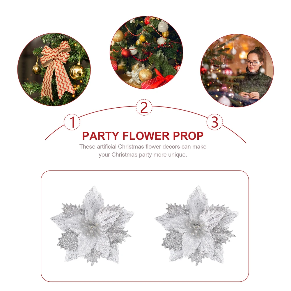 8Pcs Christmas Tree Flower Simulation Xmas Flower Decor Party Flower Props