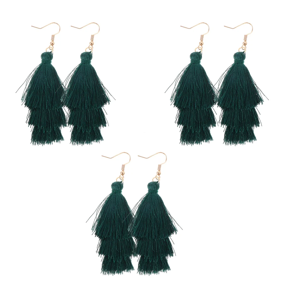 3 Pairs St Patrick's Day Party Multi-Layer Tassel Earrings Jewelry for Women