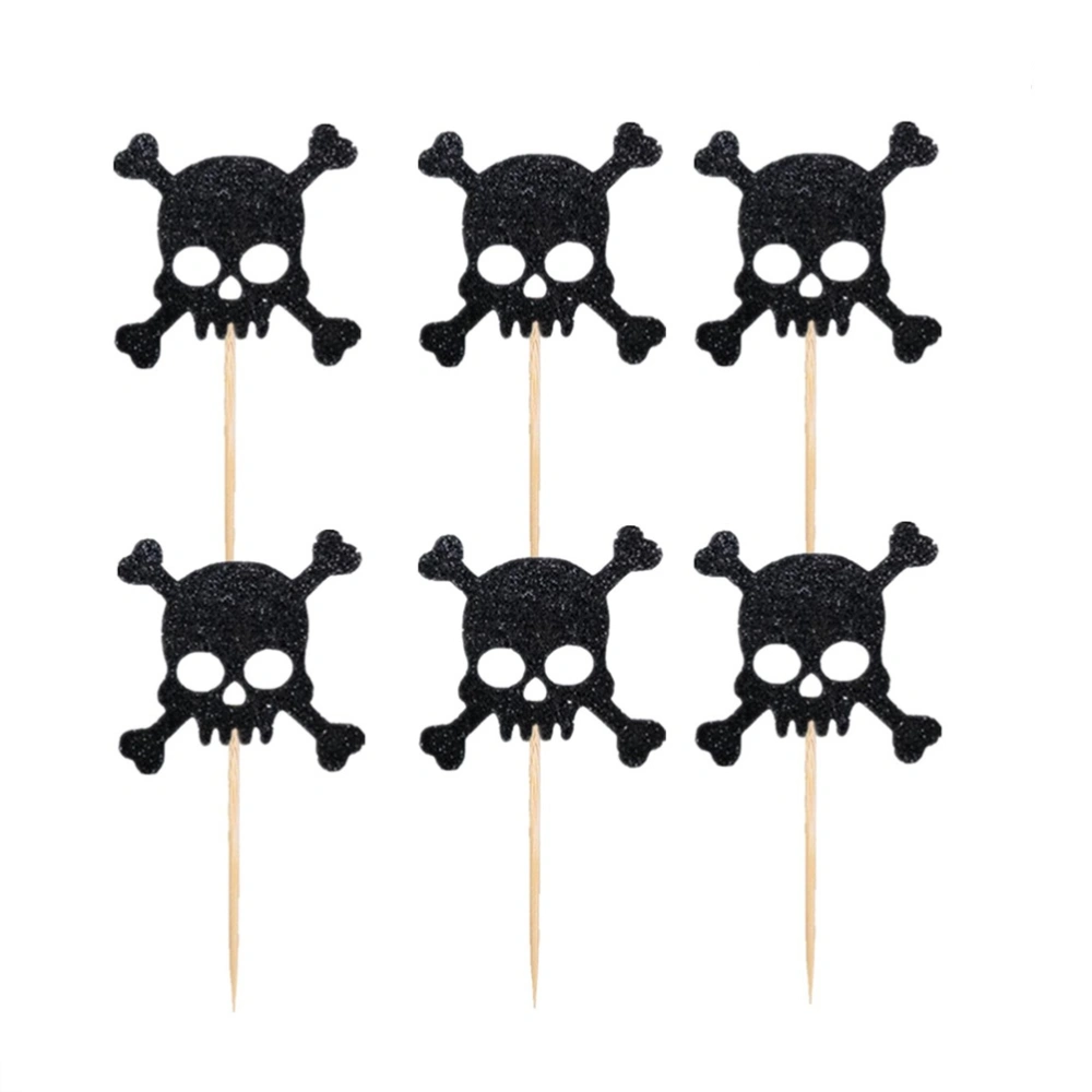 12pcs Halloween Cake Topper Party Insert Cake Pirate Skull Head Cake Topper Black