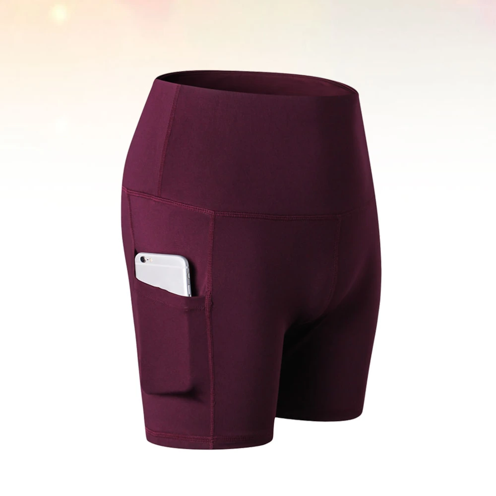 Female Sports Shorts Yoga Short Trousers Quick-dry Training Pants Trisection Length Shorts - Size XL Claret