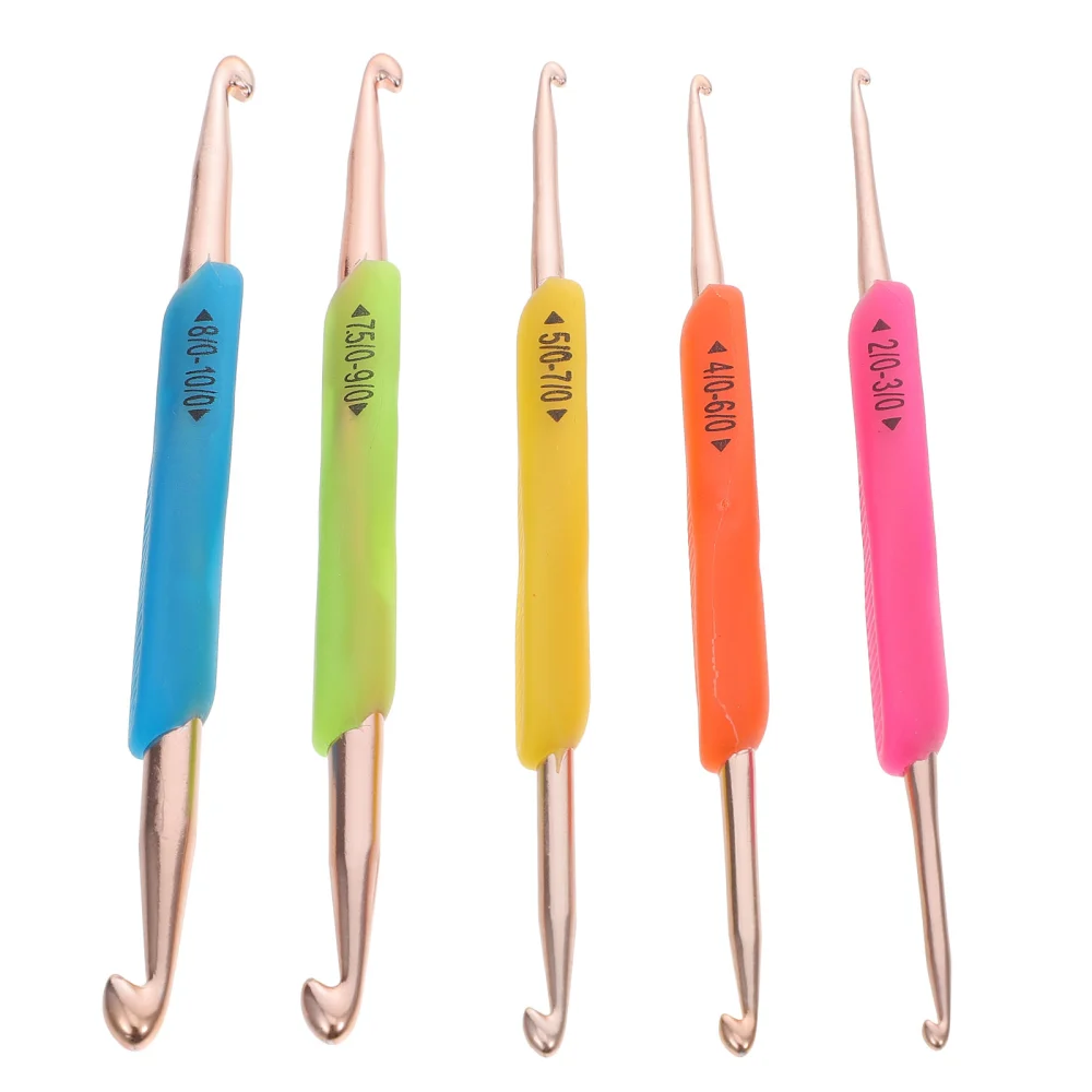 5Pcs Aluminum Crochet Hooks Colored Handle Knitting Tools Sweater Crochet Hooks